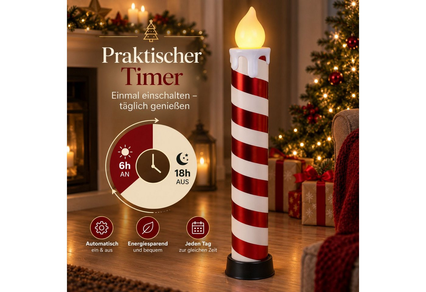 BURI Kugelleuchte XXL Zuckerstange Kerze 4x Candy Kerze LED beleuchtet Weihnachtsdeko Bild 2