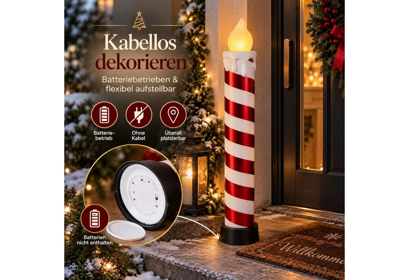 BURI Kugelleuchte XXL Zuckerstange Kerze 4x Candy Kerze LED beleuchtet Weihnachtsdeko Bild 4