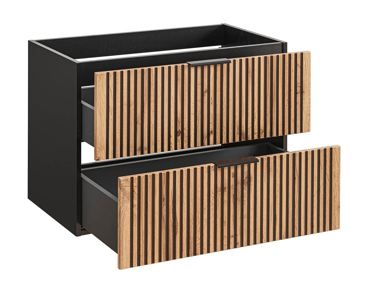 einfachgutemoebel Waschtisch-Set Waschtischunterschrank Tribune 80cm, Schwarz - Wotan-Eiche, (Badmöbel Set, 1-St., Waschtisch Unterschrank) Bild 5