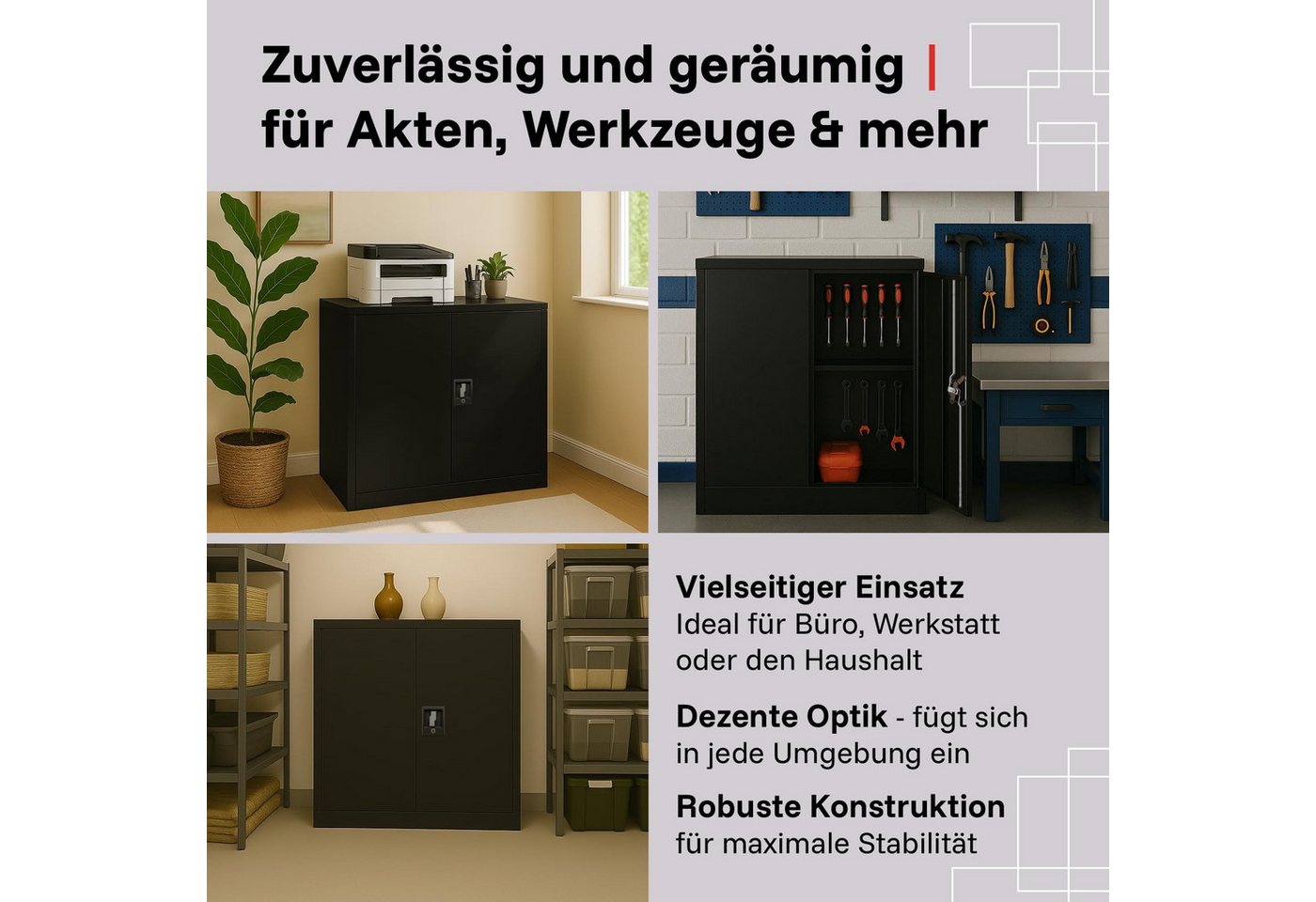 LagerZwei Aktenschrank Stahlschrank 90x90x40 cm (1-St) 3-fach verriegelt, 1 höhenverstellbarer Boden, Flügeltüren 130°