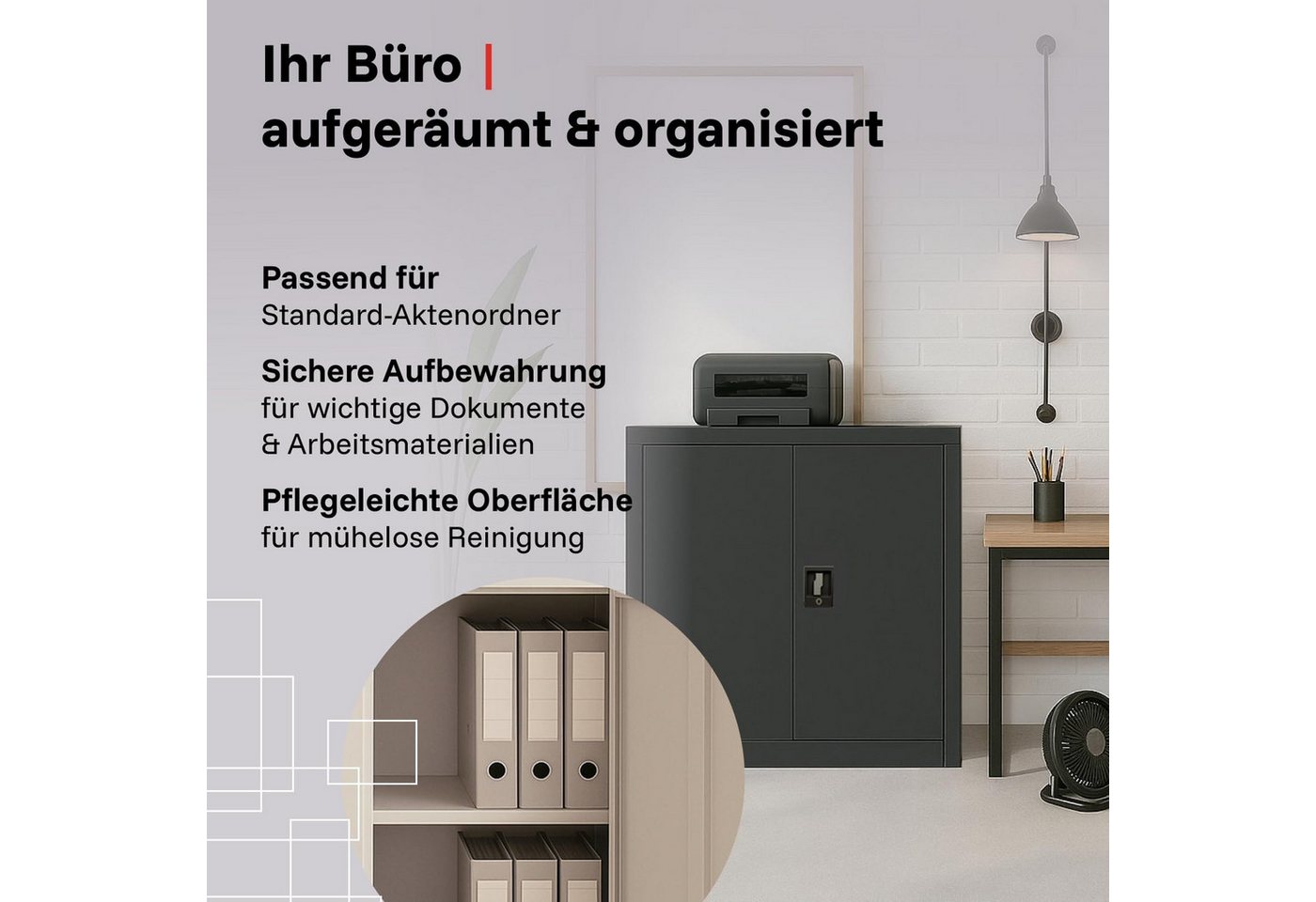 LagerZwei Aktenschrank Stahlschrank 90x90x40 cm (1-St) 3-fach verriegelt, 1 höhenverstellbarer Boden, Flügeltüren 130° Bild 3