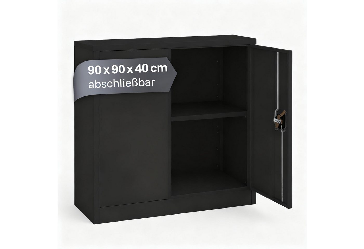 LagerZwei Aktenschrank Stahlschrank 90x90x40 cm (1-St) 3-fach verriegelt, 1 höhenverstellbarer Boden, Flügeltüren 130° Bild 5