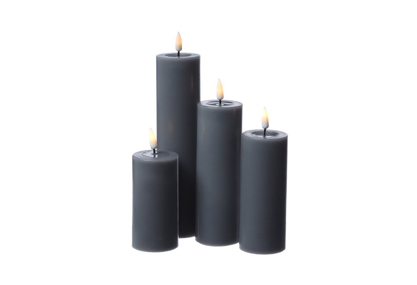 Deluxe Homeart LED-Kerze Mia Echtwachs Deluxe Wachsspiegel flackernd H: 15cm D: 5cm grau, LED Classic, warmweiß (2100K bis 3000K)