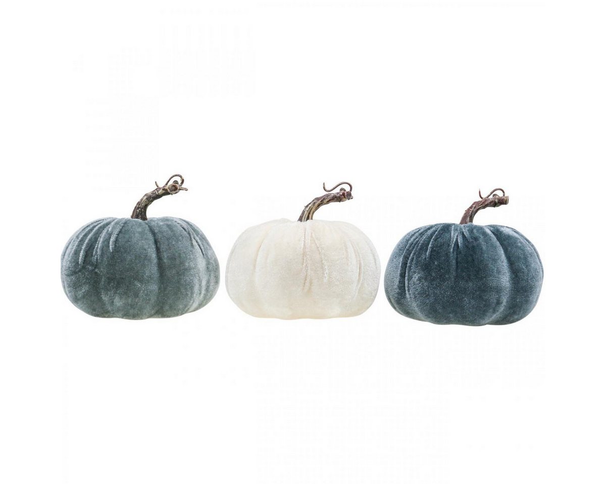 Florists Products Streudeko Kürbis Deko-Set Herbst, 3er-Set in Beige und Grau, beflockte, 3 Stück