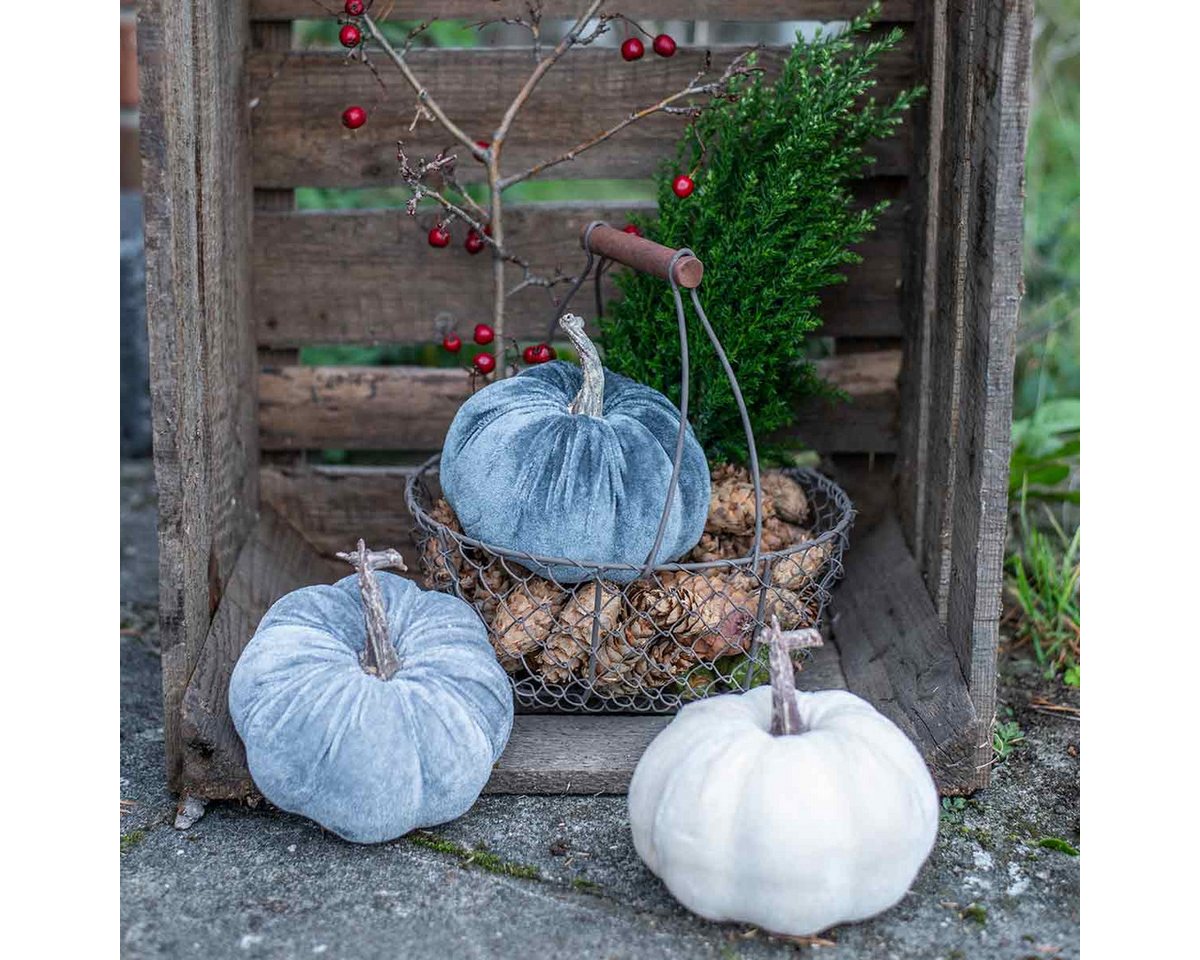 Florists Products Streudeko Kürbis Deko-Set Herbst, 3er-Set in Beige und Grau, beflockte, 3 Stück Bild 2