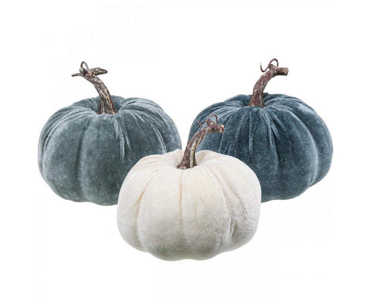 Florists Products Streudeko Kürbis Deko-Set Herbst, 3er-Set in Beige und Grau, beflockte, 3 Stück Bild 4