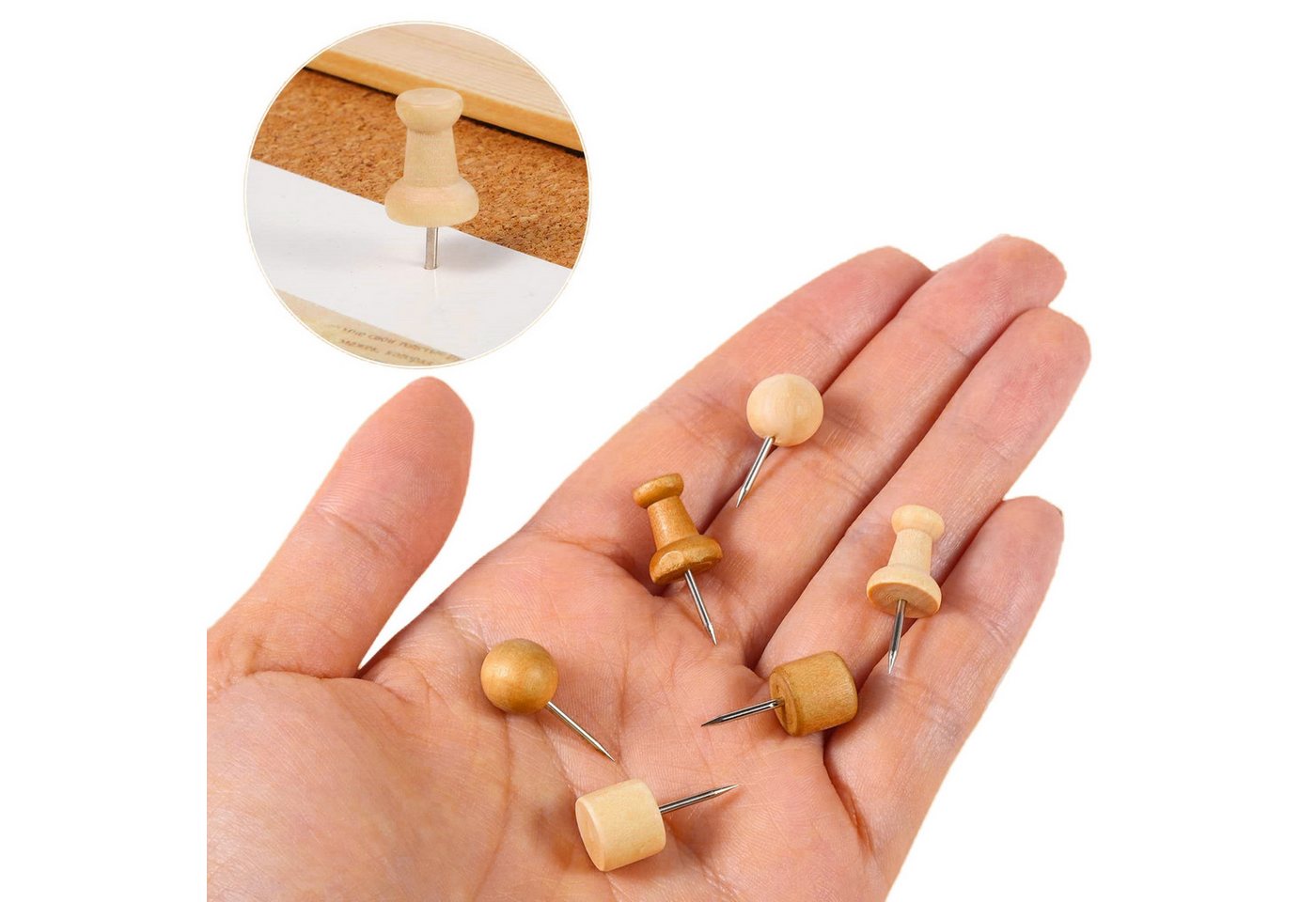 FOUORTUNATE-BEE Pinnnadel 300 Holz Reißzwecken Pinnwandnadeln mit Box für Korkwand Set, Für Fotos Karten Büro Schule Korktafel Reißzwecken Holz Set Bild 5