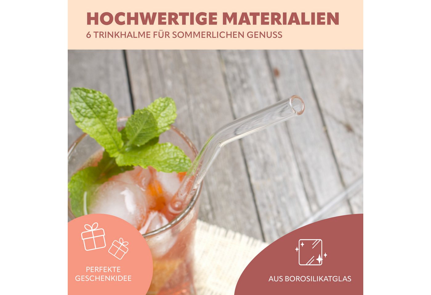 bremermann Trinkhalme 6er Glas-Trinkhalme, 25 cm Länge, wiederverwendbar, transparent inklu, (6-tlg), inkl. 2 Reinigungsbürsten Bild 4