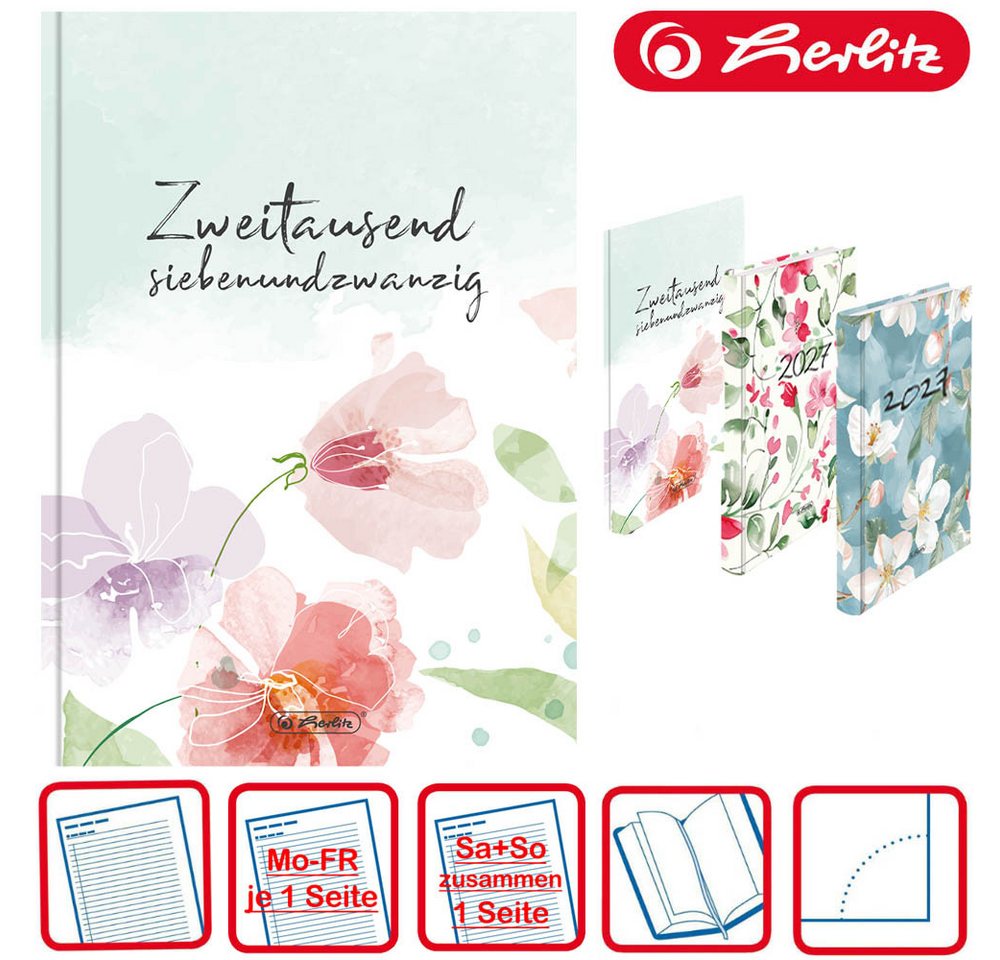 Herlitz Buchkalender A5 Rainbow 2027 Blumen pastell