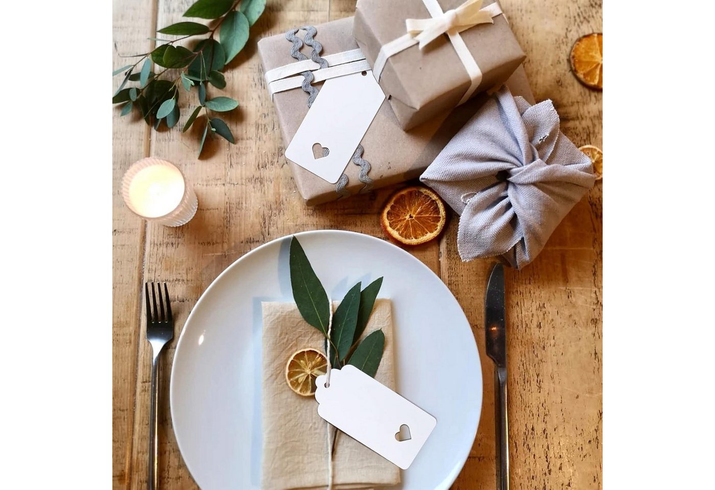 LuxusKollektion Packpapier Geschenkanhänger Kraftpapier Juteschnur Hochzeit Taufe Weiß 50 Stück Bild 4