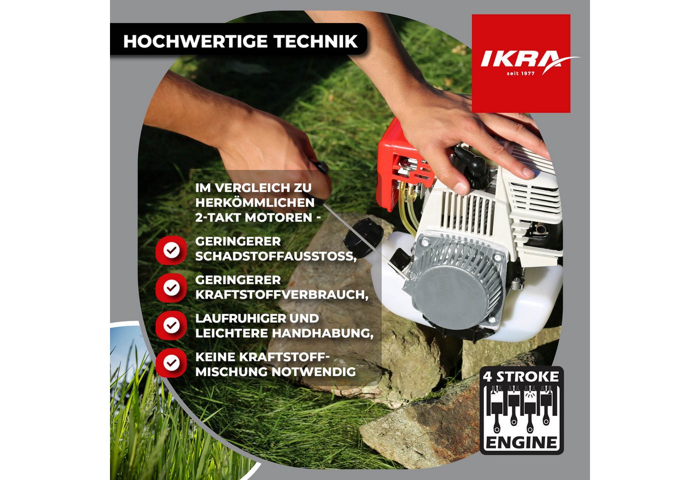 ikra GmbH Benzin-Freischneider IBF 31-4, 25,5 cm Arbeitsbreite Messer, 43 cm Arbeitsbreite Faden, inkl. Fadenspule, Schultergurt & 3-Zahn-Messer Bild 4