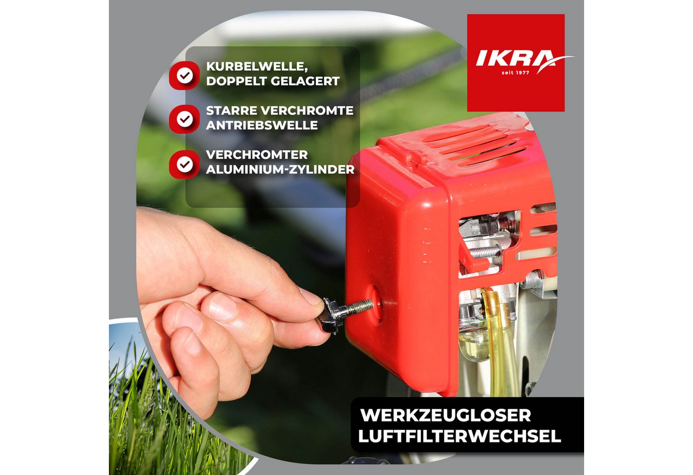 ikra GmbH Benzin-Freischneider IBF 31-4, 25,5 cm Arbeitsbreite Messer, 43 cm Arbeitsbreite Faden, inkl. Fadenspule, Schultergurt & 3-Zahn-Messer Bild 5