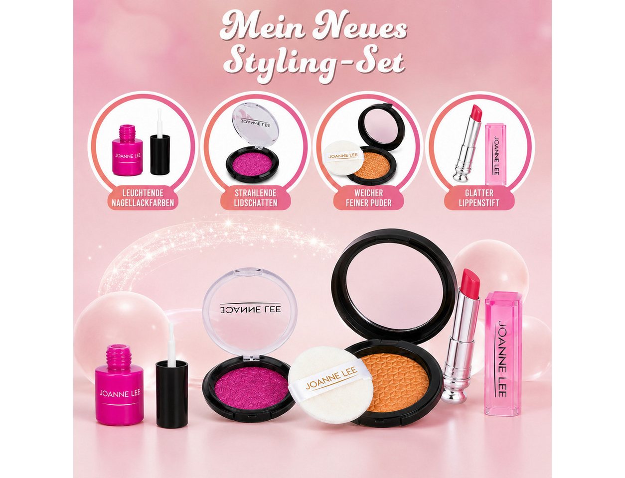 Toomoke Kreativset Kinder-Schminkset, Make-up-Spielzeug für Mädchen, (12-tlg., Kosmetikspielzeug mit Schminktasche, Rollenspielzeug für Kinder), 12 Teile, ABS-Kunststoff, Stofftasche mit Quaste, ab 3 Jahren