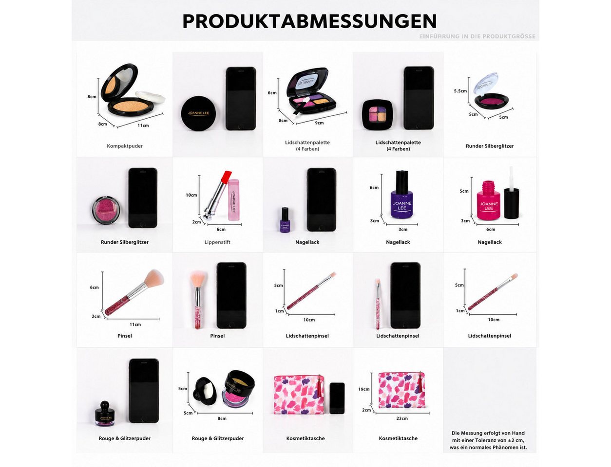 Toomoke Kreativset Kinder-Schminkset, Make-up-Spielzeug für Mädchen, (12-tlg., Kosmetikspielzeug mit Schminktasche, Rollenspielzeug für Kinder), 12 Teile, ABS-Kunststoff, Stofftasche mit Quaste, ab 3 Jahren Bild 3