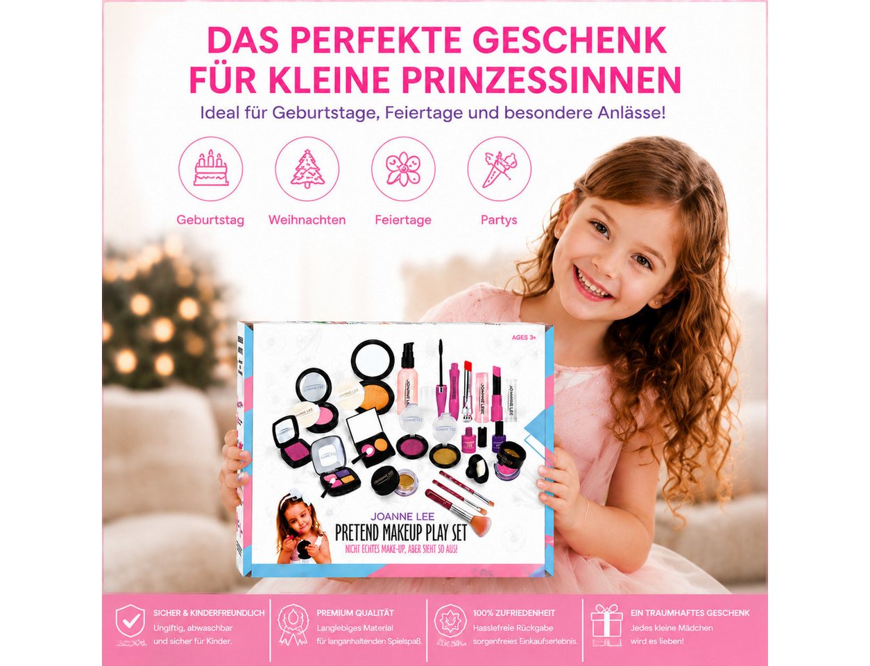 Toomoke Kreativset Kinder-Schminkset, Make-up-Spielzeug für Mädchen, (12-tlg., Kosmetikspielzeug mit Schminktasche, Rollenspielzeug für Kinder), 12 Teile, ABS-Kunststoff, Stofftasche mit Quaste, ab 3 Jahren Bild 4