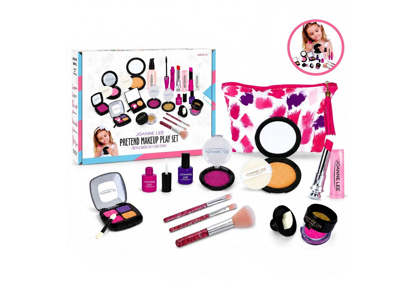 Toomoke Kreativset Kinder-Schminkset, Make-up-Spielzeug für Mädchen, (12-tlg., Kosmetikspielzeug mit Schminktasche, Rollenspielzeug für Kinder), 12 Teile, ABS-Kunststoff, Stofftasche mit Quaste, ab 3 Jahren Bild 5