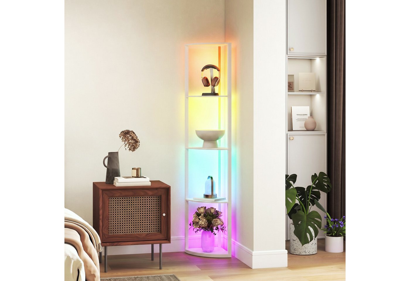 HOMCOM Stehlampe LED 5-stufig dimmbare Stehleuchte mit Regal, RGB Farbwechsel, RGB-Beleuchtung, Fernbedienung, LED, RGB, RGB-LED, Fernbedienung, 5 Ablagen Bild 3