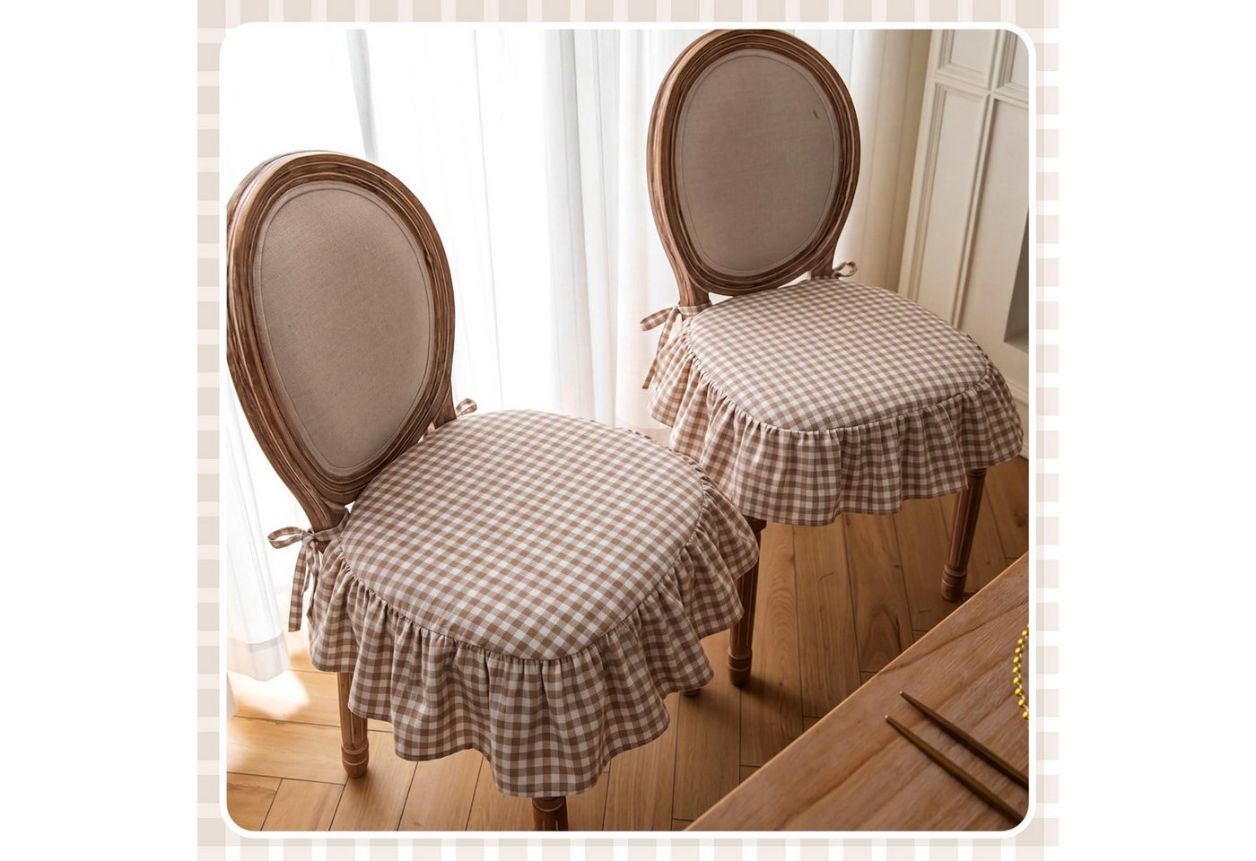 Diwzbyn Sitzkissen Stuhlkissen mit Bindebändern und abnehmbarem Bezug, 45 × 45 cm, Rutschfeste Sitzauflage für Küchen- und Esszimmerstühle Bild 2