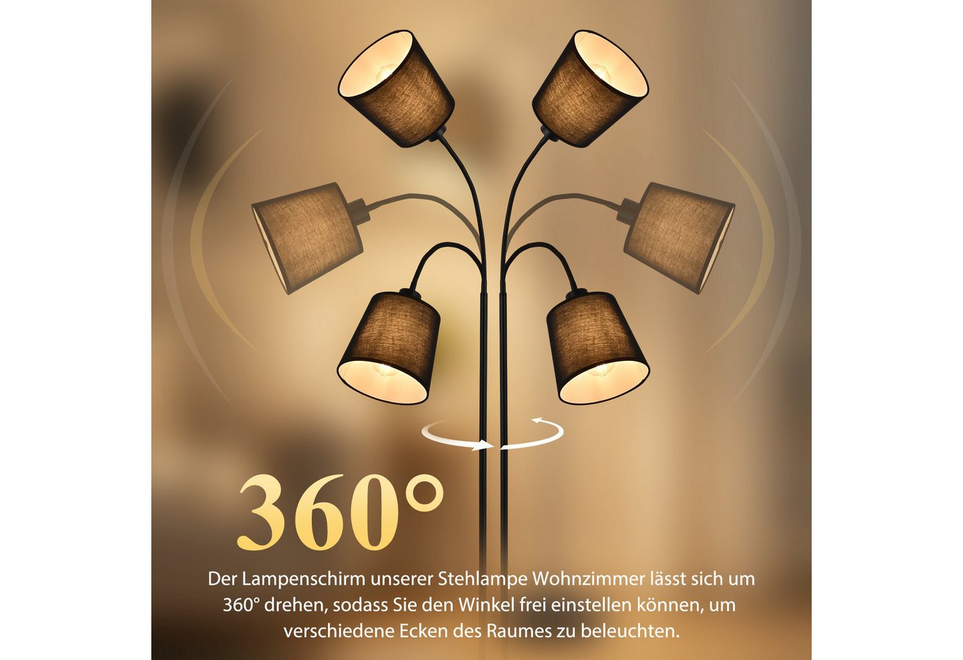 ZMH Stehlampe 160 cm Schwarz, moderne Standleuchte mit PVC-Stoffschirm, E27, ohne Leuchtmittel, 360° verstellbarem Federarm und Fußschalter, max. 40 W Bild 4