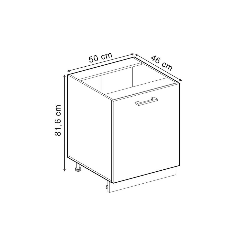 Vicco Unterschrank R-Line, Schwarz Hochglanz/Anthrazit, 50 cm ohne Arbeitsplatte (1-St)