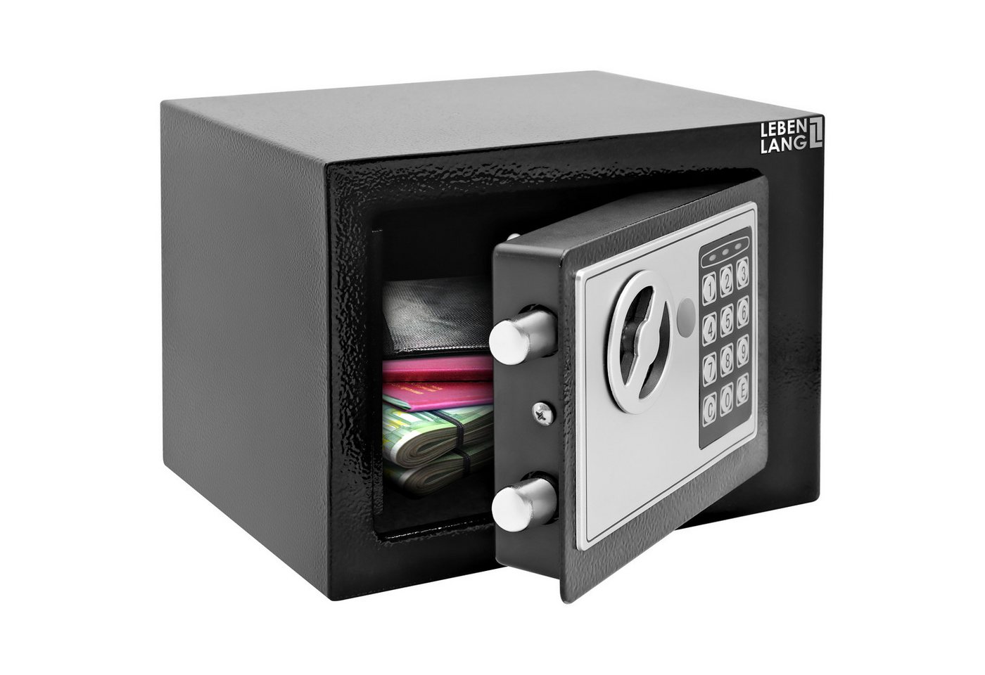 Lebenlang Tresor 5L Elektronischer Safe für Zuhause + feuerfeste Tasche & Notschlüssel (1 Fachboden), Doppelverriegelung, für wichtige Papiere, Bargeld und Wertsachen Bild 2