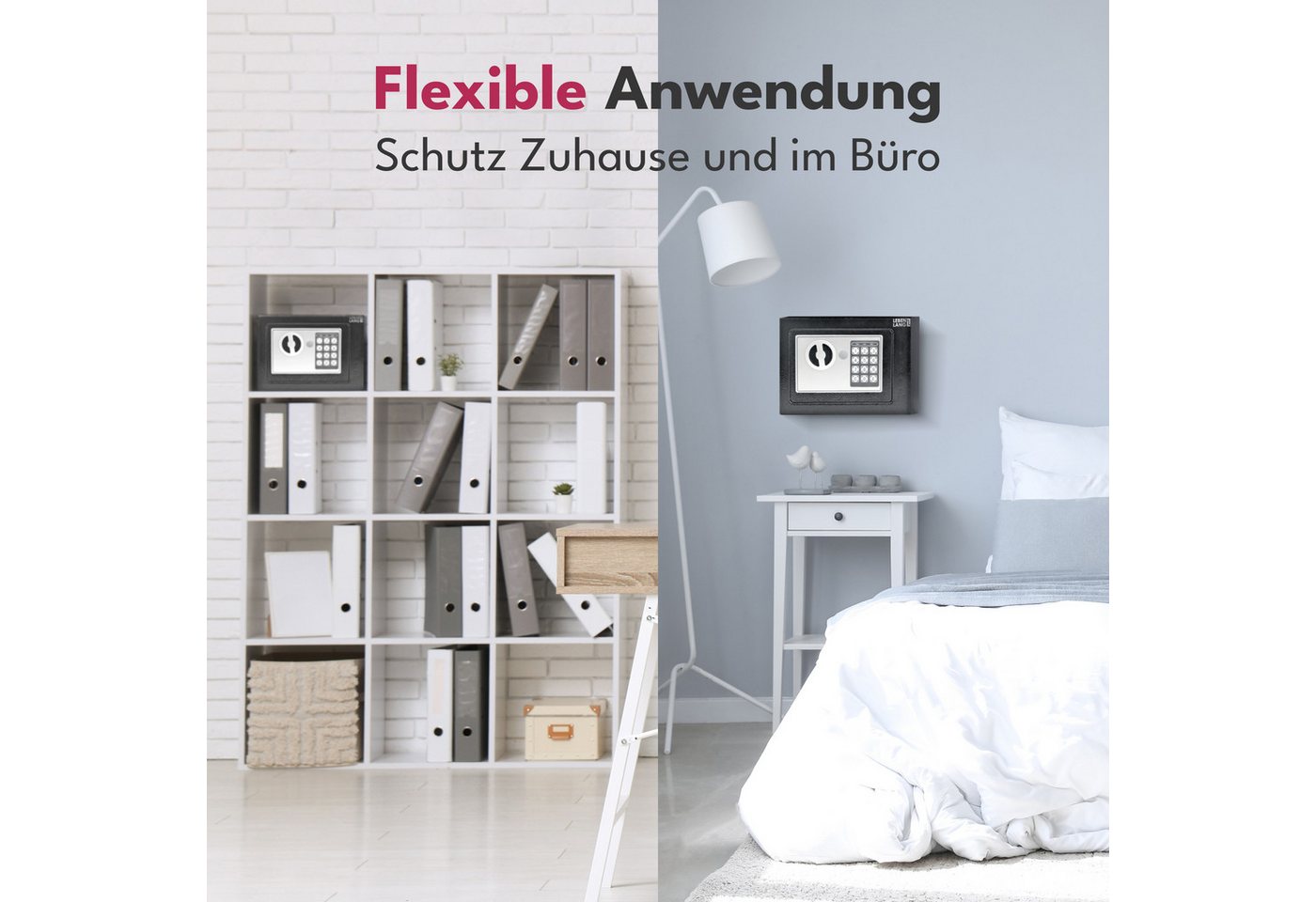 Lebenlang Tresor 5L Elektronischer Safe für Zuhause + feuerfeste Tasche & Notschlüssel (1 Fachboden), Doppelverriegelung, für wichtige Papiere, Bargeld und Wertsachen Bild 5