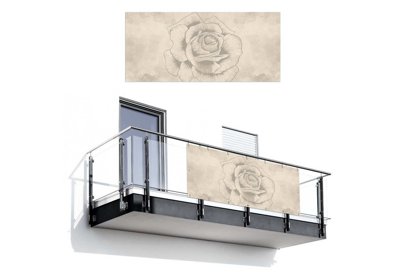 MuchoWow Balkonsichtschutz Blume - Rose - Beige - Taupe (1-St) Balkon Sichtschutz 90x200, Windschutz für Zaun PVC, 200x90 cm