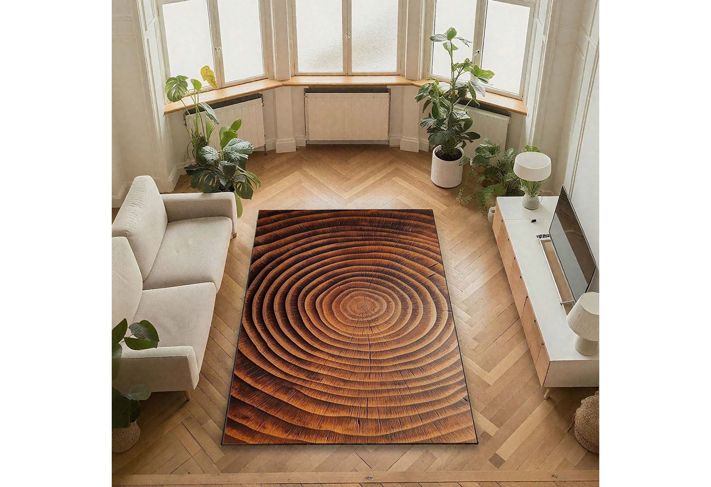 Jumpeak Teppich Baumring Holzoptik Teppich, tepichwohinzimer, teppich waschbar, Rechteckig, Höhe: 5 mm, länglicher teppich,Kunstkaschmir, teppich pflegeleicht, große teppiche Bild 3
