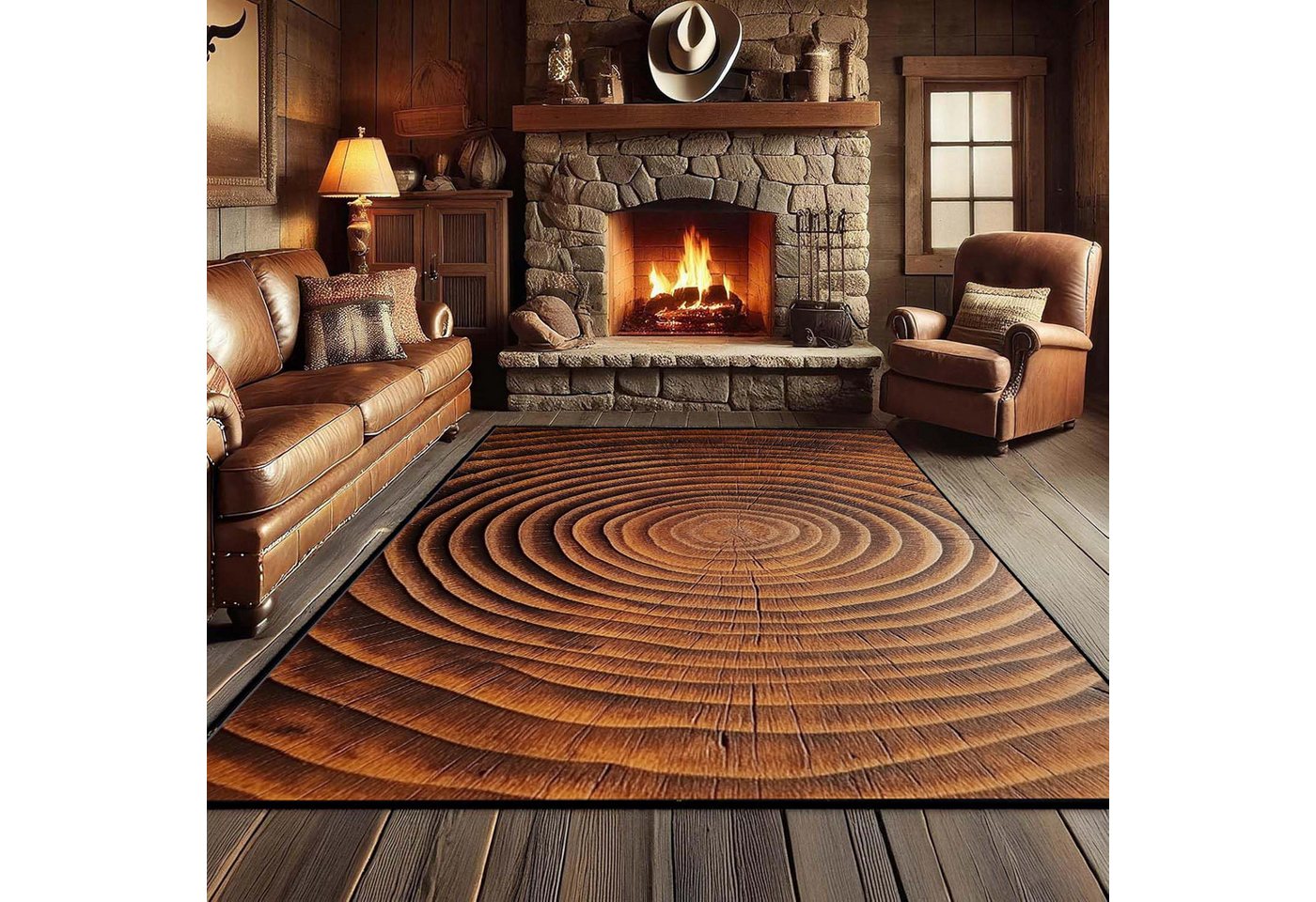 Jumpeak Teppich Baumring Holzoptik Teppich, tepichwohinzimer, teppich waschbar, Rechteckig, Höhe: 5 mm, länglicher teppich,Kunstkaschmir, teppich pflegeleicht, große teppiche Bild 5