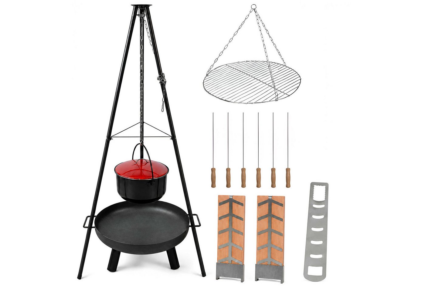 colourliving Feuerschale 6-in-1 Grill-Set, mit Schwenkgrill, Feuerzangenbowle, Grillrost, Feuerschale mit Schwenkgrill Komplettset