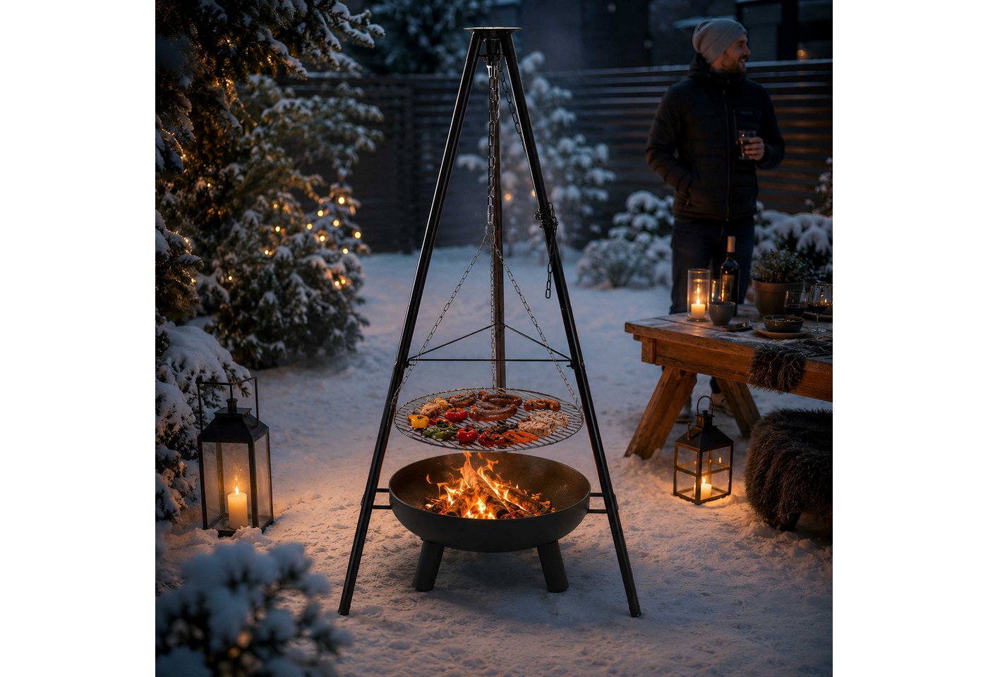 colourliving Feuerschale 6-in-1 Grill-Set, mit Schwenkgrill, Feuerzangenbowle, Grillrost, Feuerschale mit Schwenkgrill Komplettset Bild 4