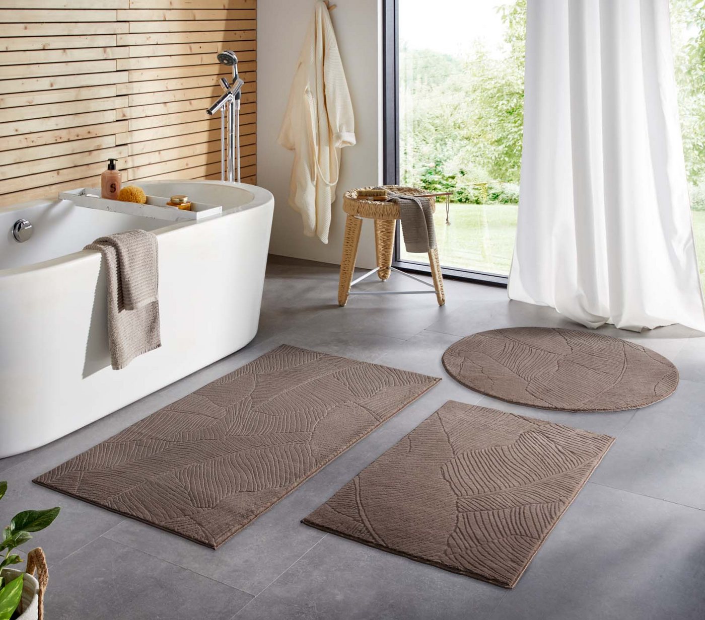 TaraCarpet Teppich TaraCarpet Homestyle 391 Blätter, rund, Höhe: 10 mm, Felloptik hoch-tief weich waschbar floral taupe 80x80 rund Bild 2