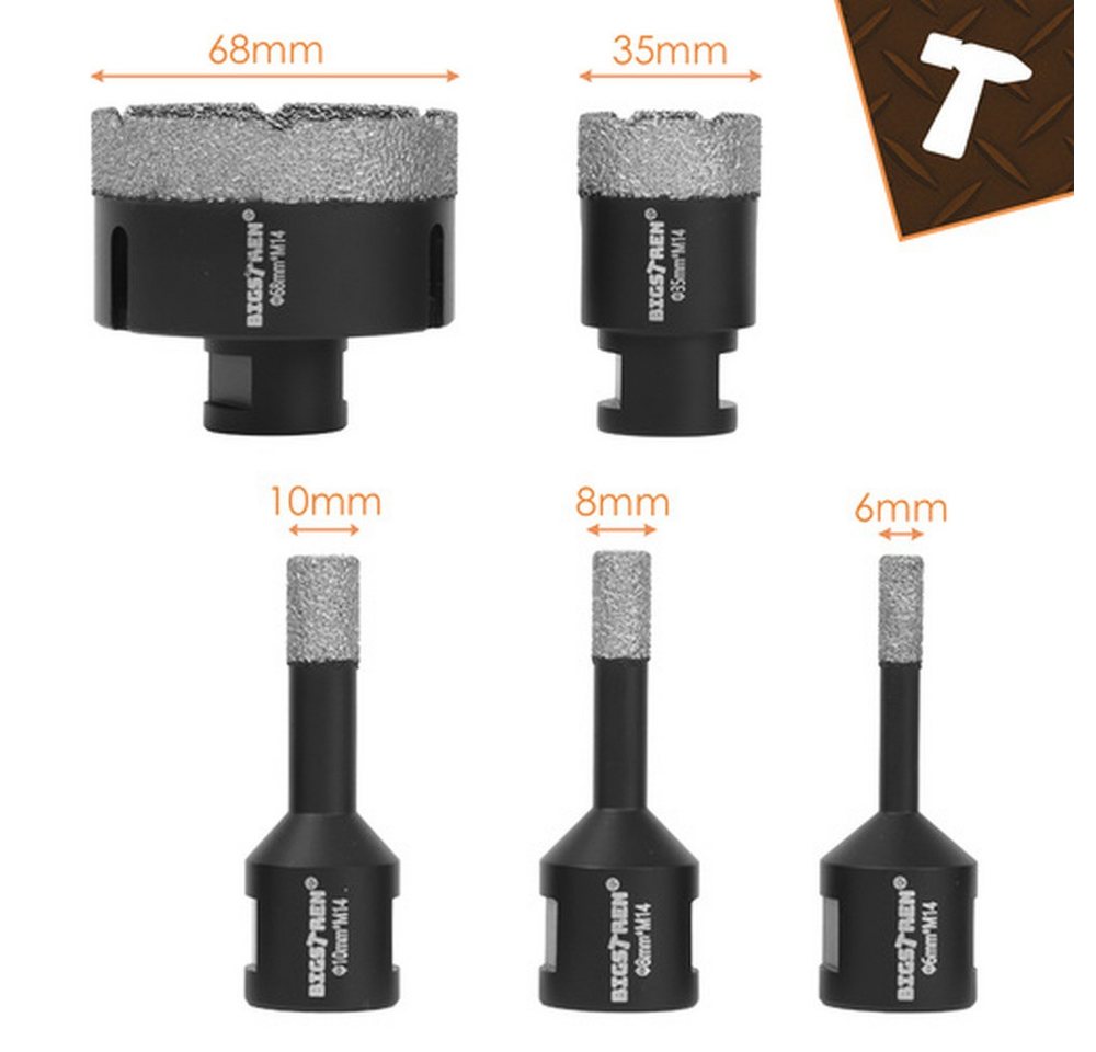 BIGSTREN Lochsäge Diamant-Lochsägen Set 6-68 mm, Spar-Set, 6-tlg., M14-Gewinde, Flexibel einsetzbar für Fliesen-, Montage- und Installationsarbeiten