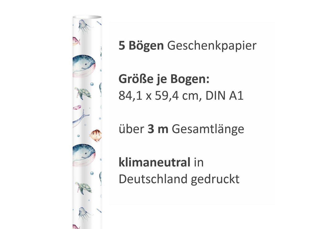 nikima Packpapier Meerestiere bunt Aquarell Geschenkpapier, 5 Bögen Bild 3