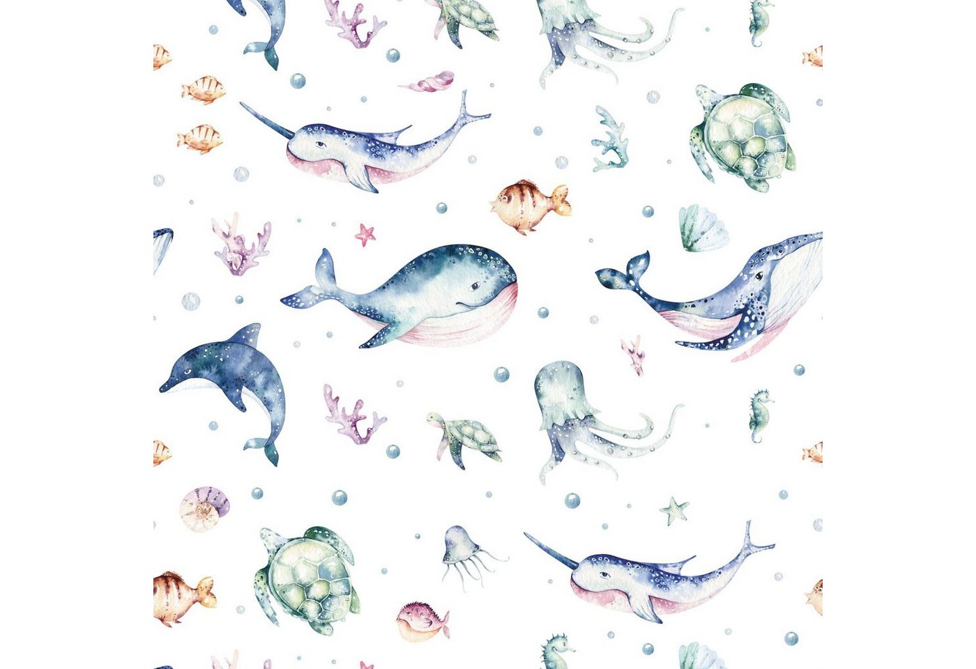 nikima Packpapier Meerestiere bunt Aquarell Geschenkpapier, 5 Bögen Bild 4