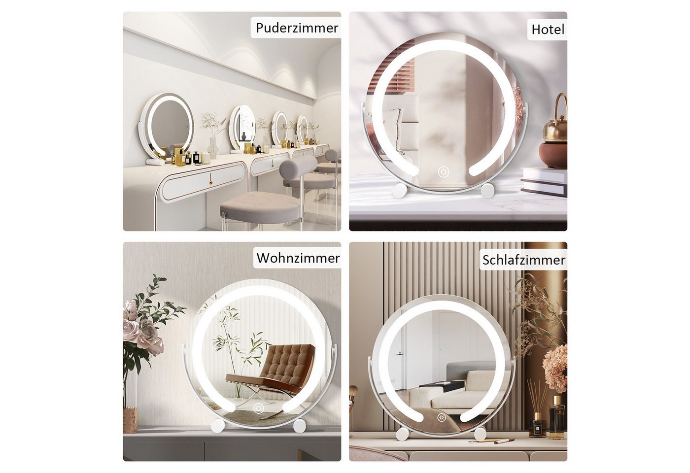 WDWRITTI Kosmetikspiegel LED Schminkspiegel 3Lichtfarben Helligkeit dimmbar Touch Tischspiegel (Make Up Spiegel Rund, 360° Drehbar), Umweltschutz Spiegel, energiesparender Bild 3