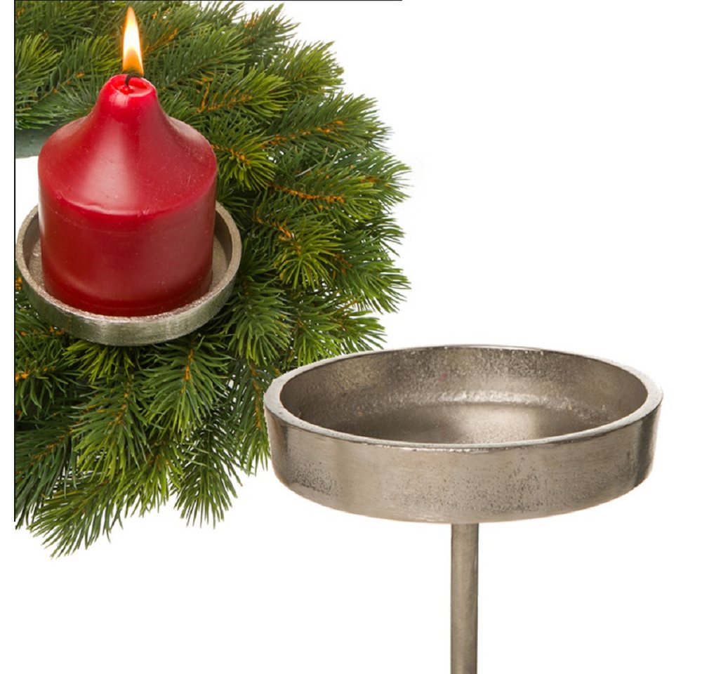 Dragimex Adventsleuchter Kerzenpick, Aluminium Kerzenhalter Kerzenteller 8,5cm Silber