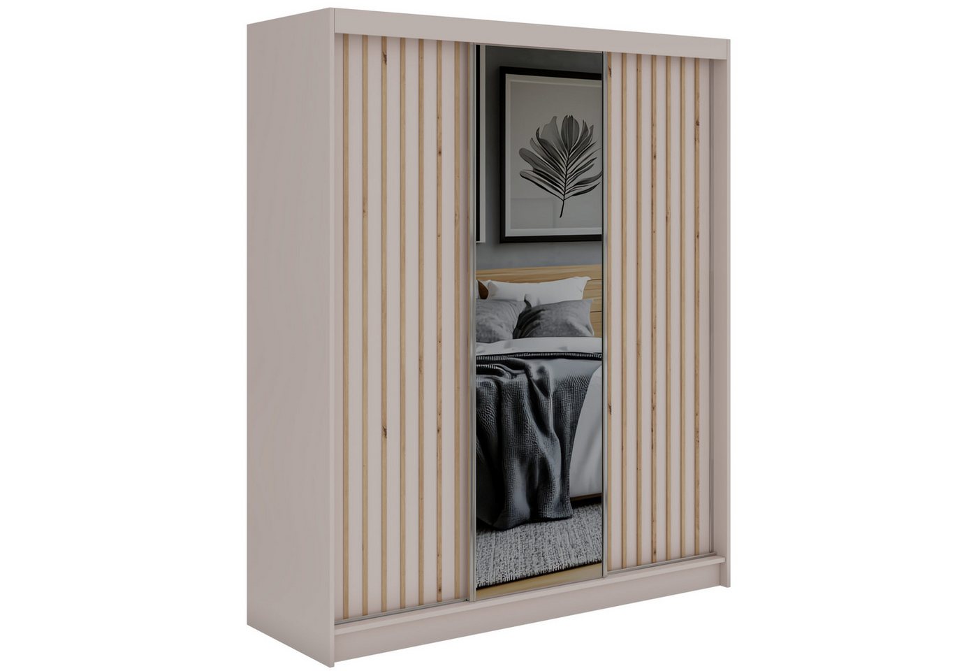 MKS MÖBEL Schiebetürenschrank LAOS 180 (Schubladen, Schwebetürenschrank mit Spiegel, Lamellen, Ganzkörperspiegel) Kleiderschrank 180 cm mit Lamellen, Spiegelfront Bild 3