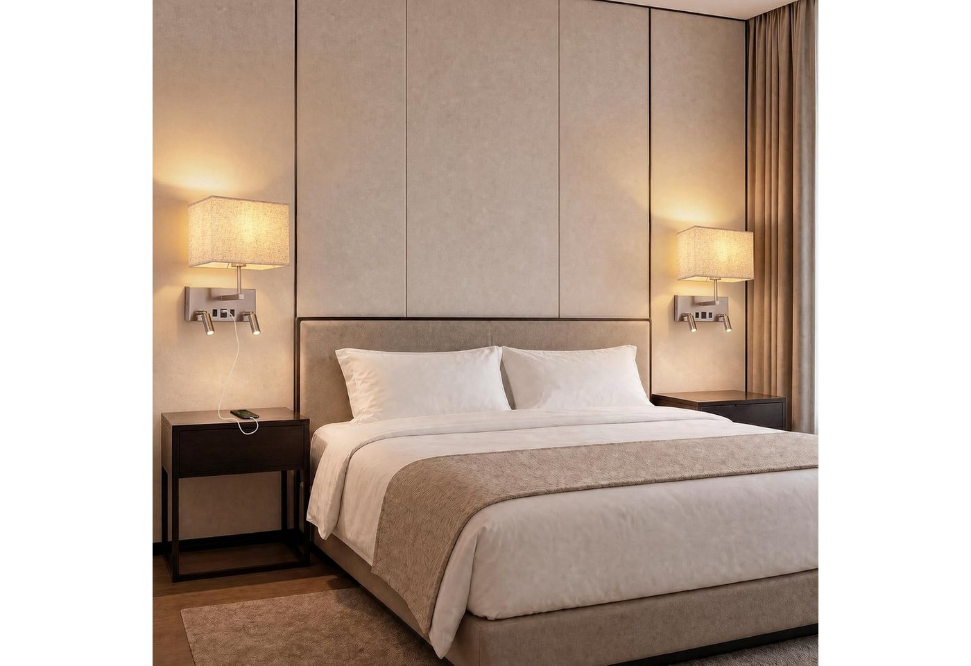 ZMH Wandleuchte Wandleuchte mit Schalter, USB-A&C, 2 LED-Leselampen – E27, Chrom, ohne Leuchtmittel, E27, 2 LED-Lesespots, USB-A & USB-C, Chrom, Metall, 360° drehbar Bild 3