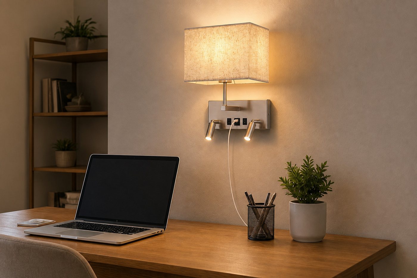 ZMH Wandleuchte Wandleuchte mit Schalter, USB-A&C, 2 LED-Leselampen – E27, Chrom, ohne Leuchtmittel, E27, 2 LED-Lesespots, USB-A & USB-C, Chrom, Metall, 360° drehbar Bild 5