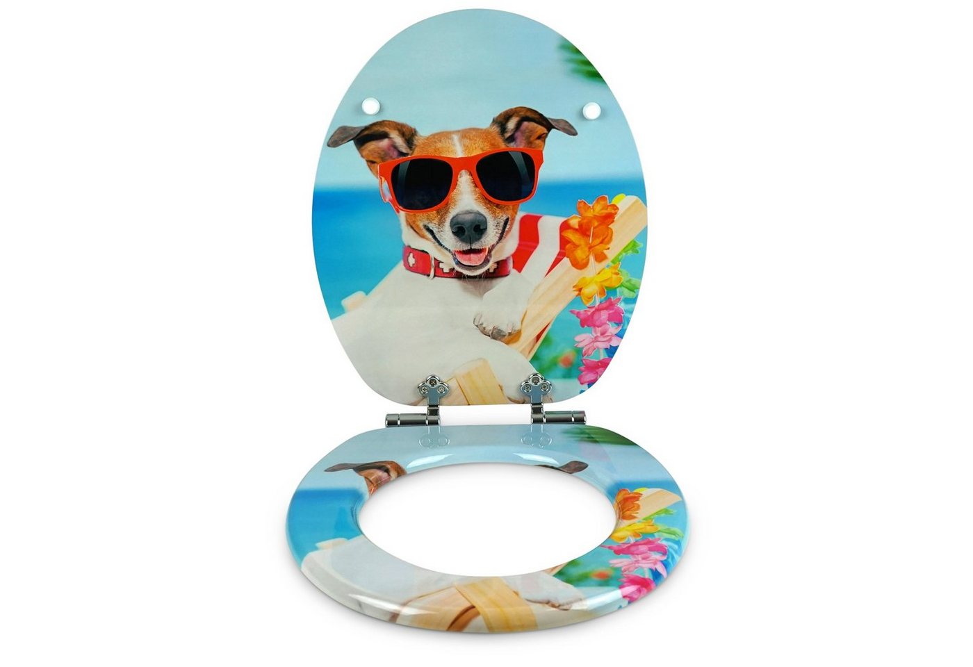 Sanfino WC-Sitz "Sonny Dog" Premium Toilettendeckel mit Absenkautomatik aus Holz, mit lustigem Hunde-Motiv, hohem Sitzkomfort, einfache Montage