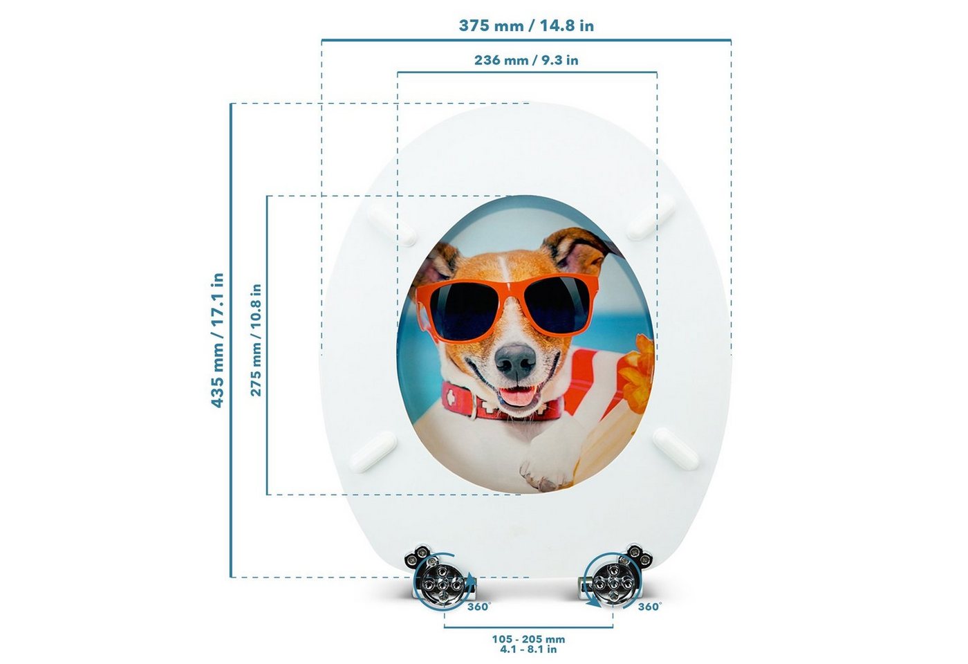 Sanfino WC-Sitz "Sonny Dog" Premium Toilettendeckel mit Absenkautomatik aus Holz, mit lustigem Hunde-Motiv, hohem Sitzkomfort, einfache Montage Bild 3