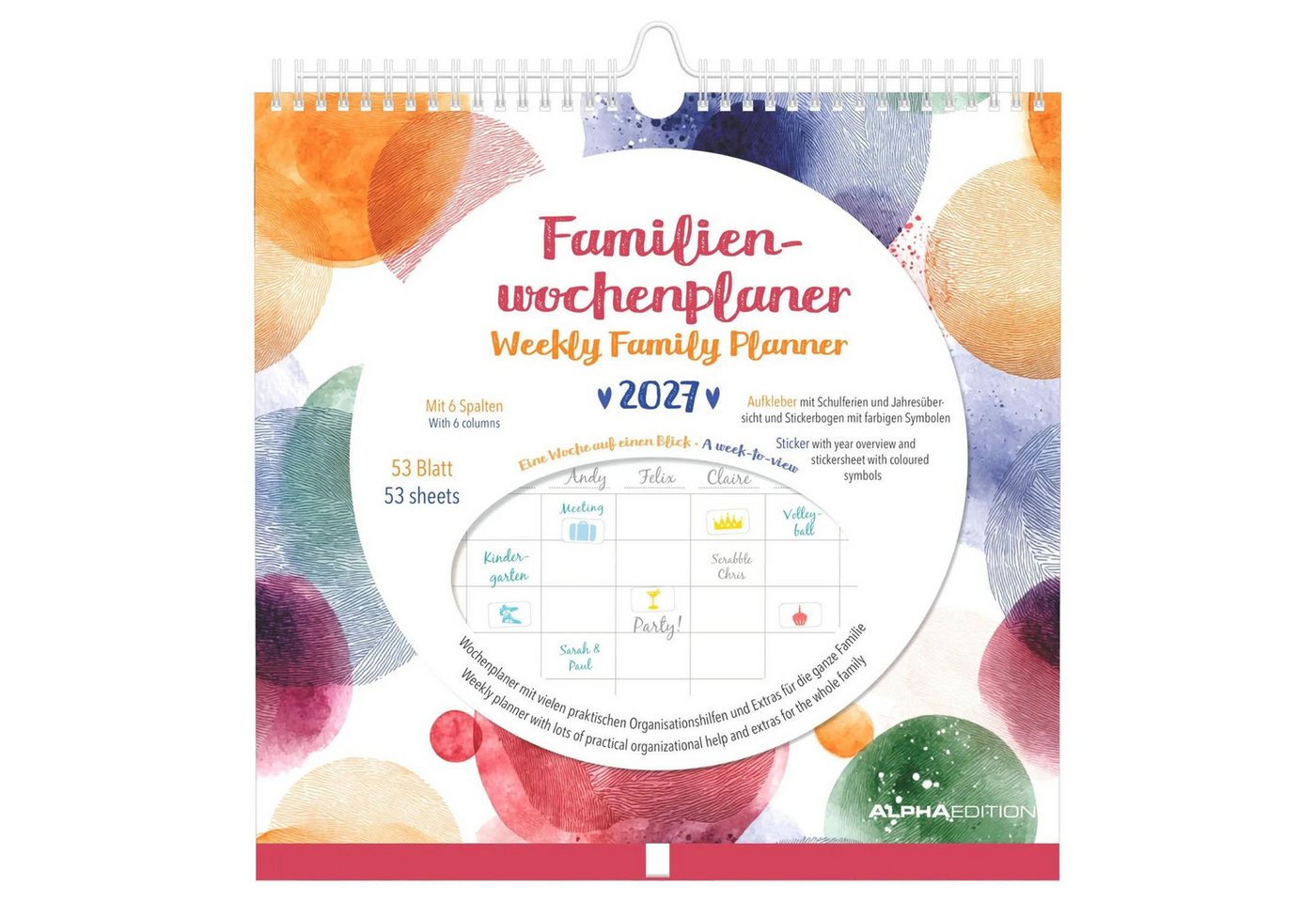 Wandkalender Familienwochenkalender Dots 2027
