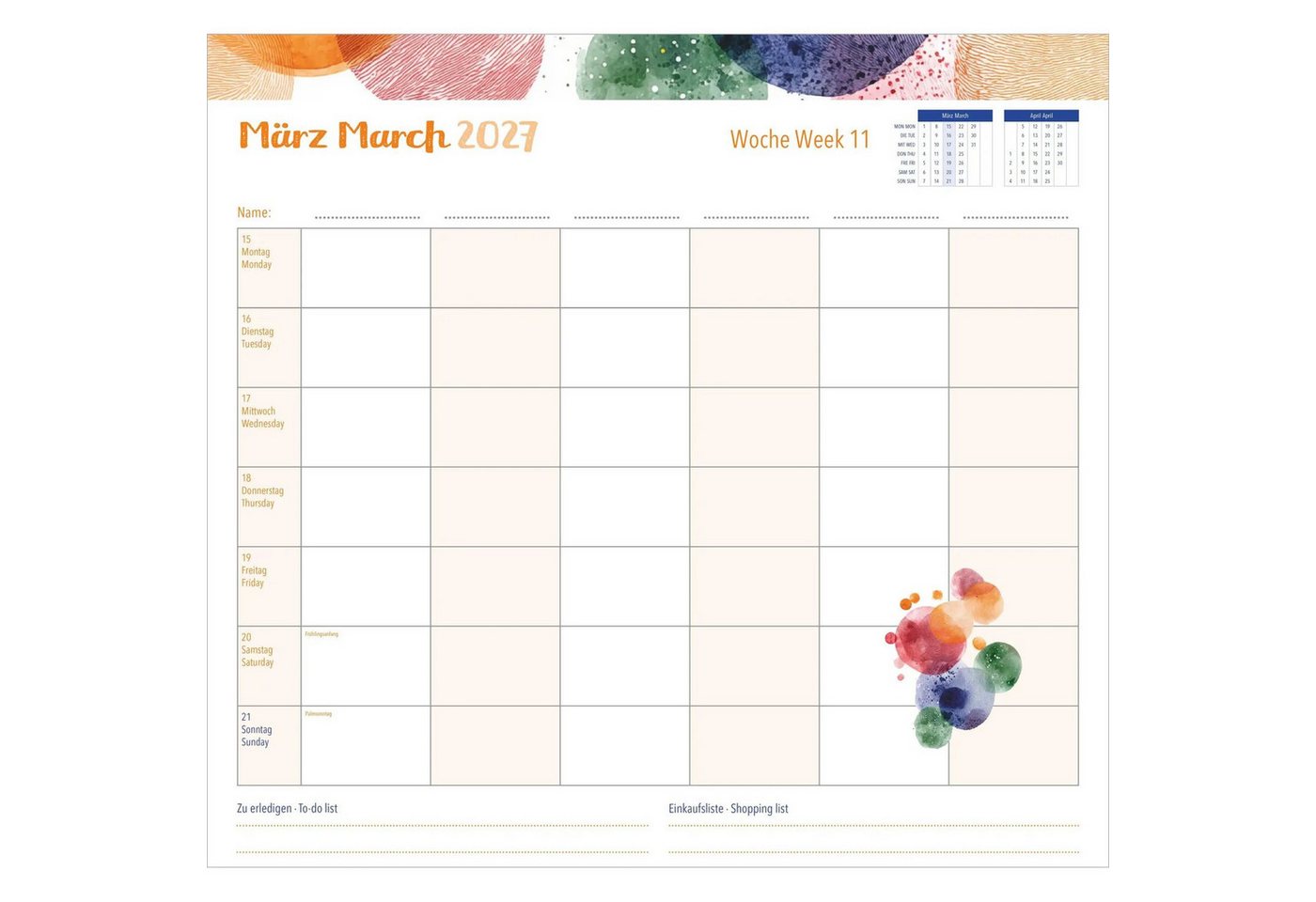 Wandkalender Familienwochenkalender Dots 2027 Bild 2