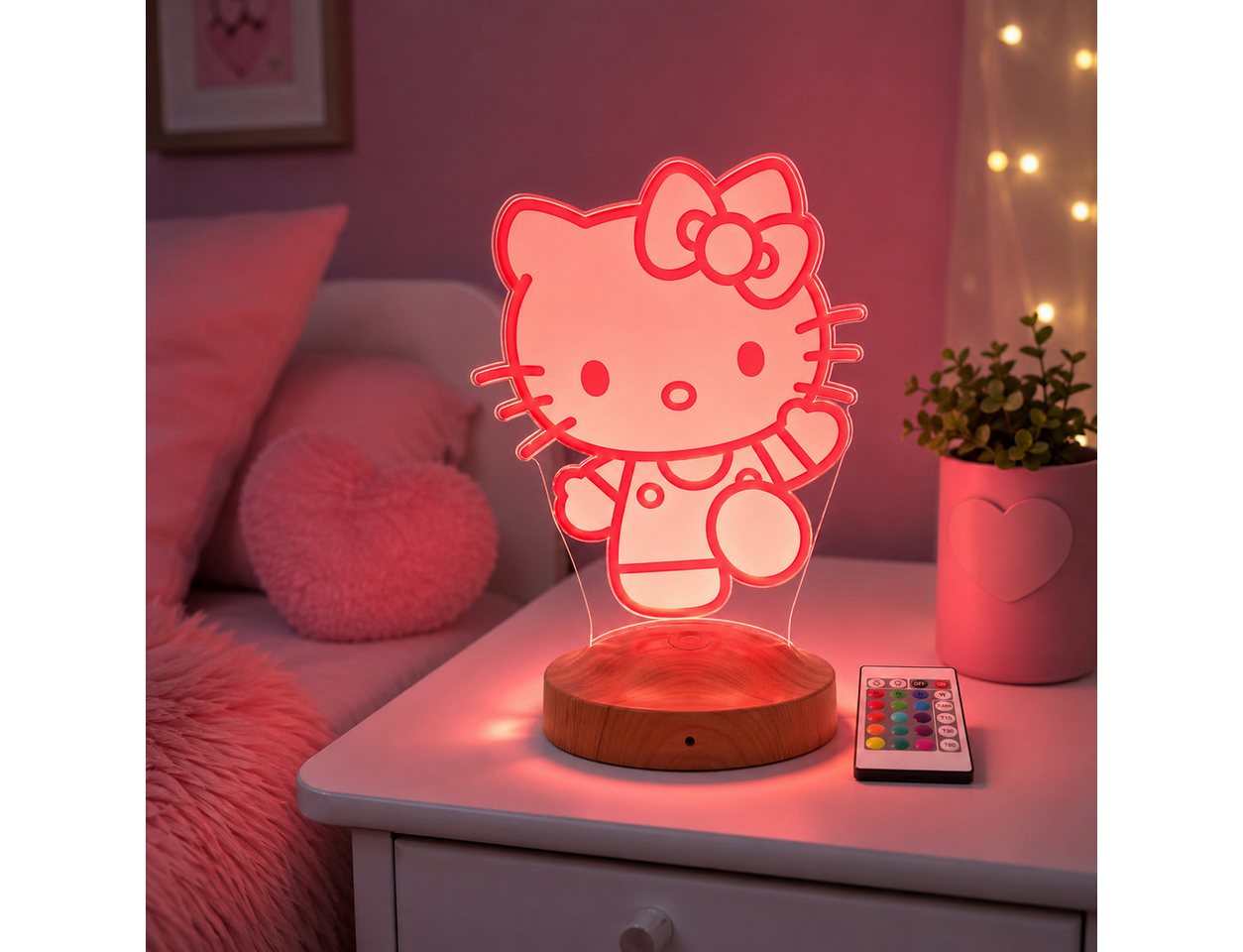 Geschenkelampe LED Nachttischlampe Süße Kitty 3D Nachtlampe Geschenk für Mädchen Kinderzimmer Deko, Schlummerlicht, Mit Fernbedienung & 16 Farben Bild 2