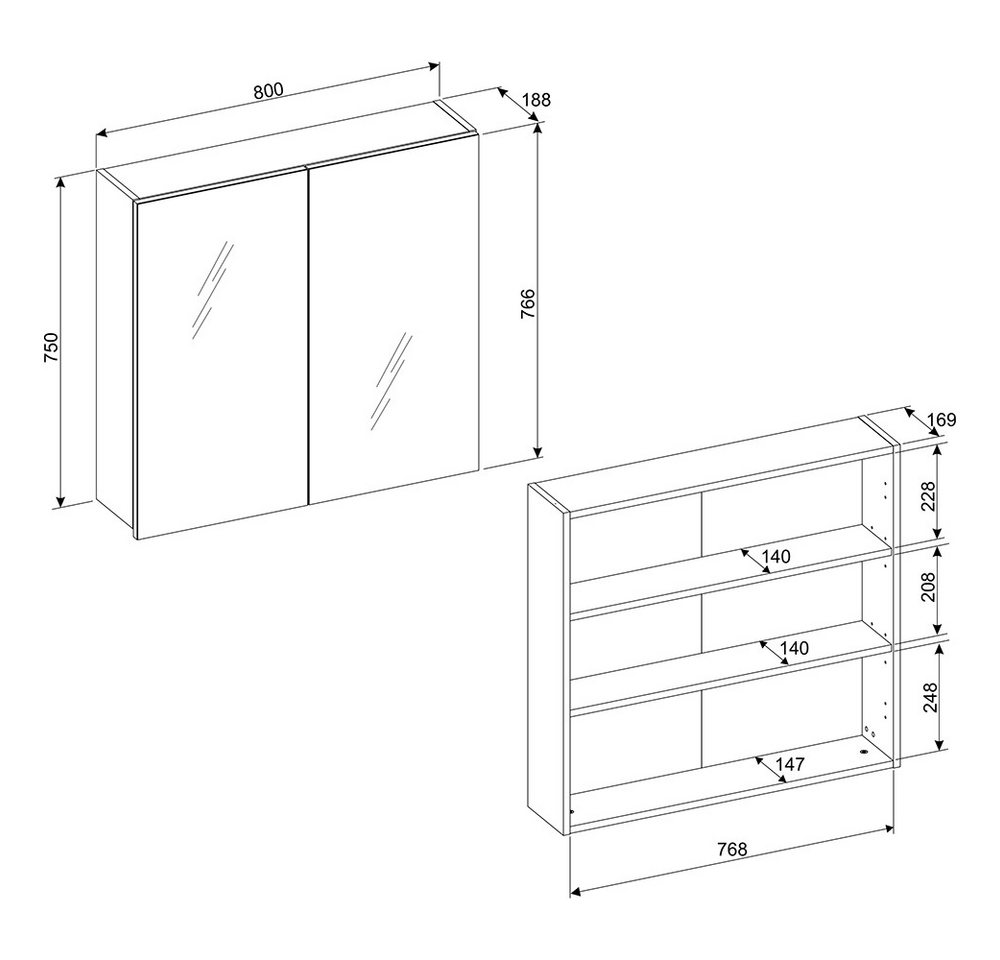 Lomadox Spiegelschrank BIBIONE-56 in kaschmir, 2-türig, 80 cm breit