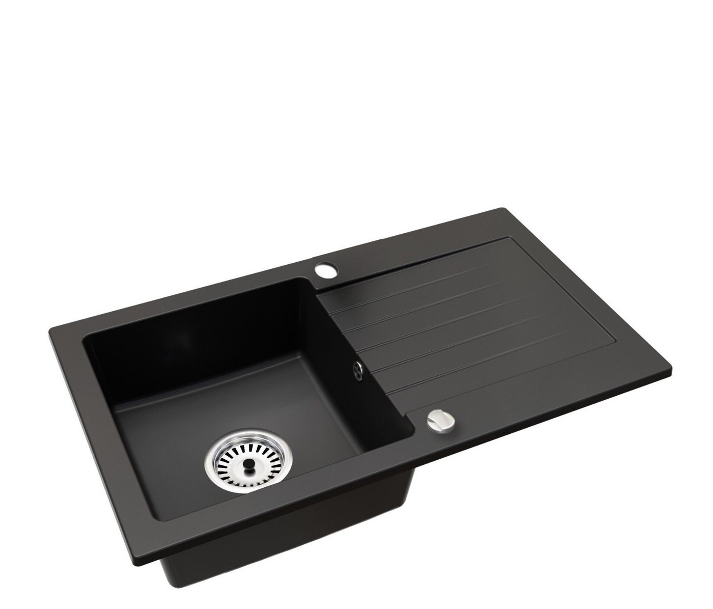 Faizee Möbel Granitspüle Granitspüle Faizee Home, mit Armatur – Set inkl. Siphon in Farben, rechteckig, 75/45 cm, Granitspüle:76 x 16 x 44 cm (BxHxT) Farbe: Schwarz/Grau/ Beige Material: Granit Vorgebohrt für eine Armatur Reversibel – Links oder Rechts montierbar Mit Armatur Komplett, (Komplett-Set)