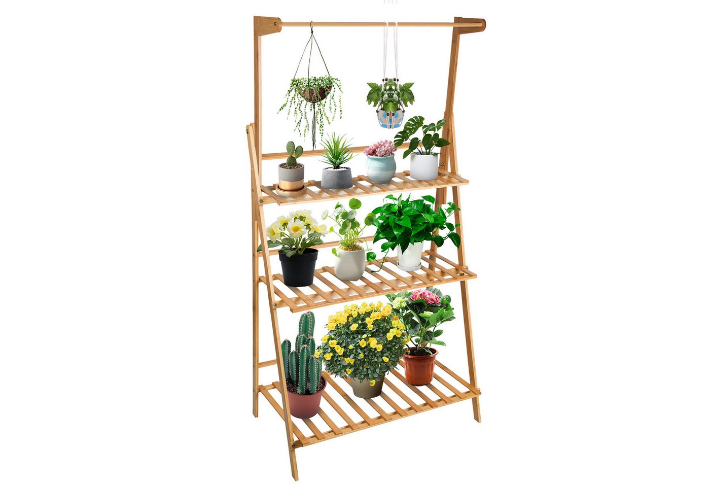 JEOBEST Blumenständer Pflanzentreppe Pflanzenständer Blumentreppe Klappbar, aus Bambus, Höhe 141cm, Hängepflanzenständer Bild 5