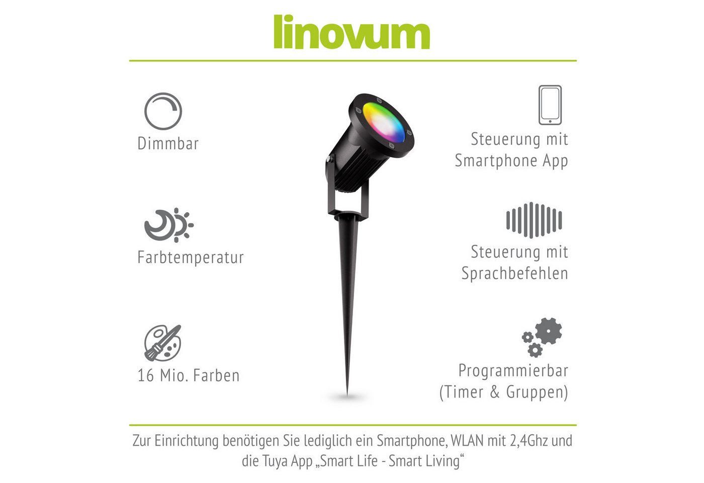 linovum LED Gartenstrahler CARI Erdspiess Gartenstrahler 2m Kabel IP65 Smart GU10 dimmbar, Smart Bild 4