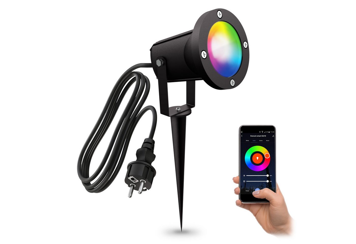 linovum LED Gartenstrahler CARI Erdspiess Gartenstrahler 2m Kabel IP65 Smart GU10 dimmbar, Smart Bild 5